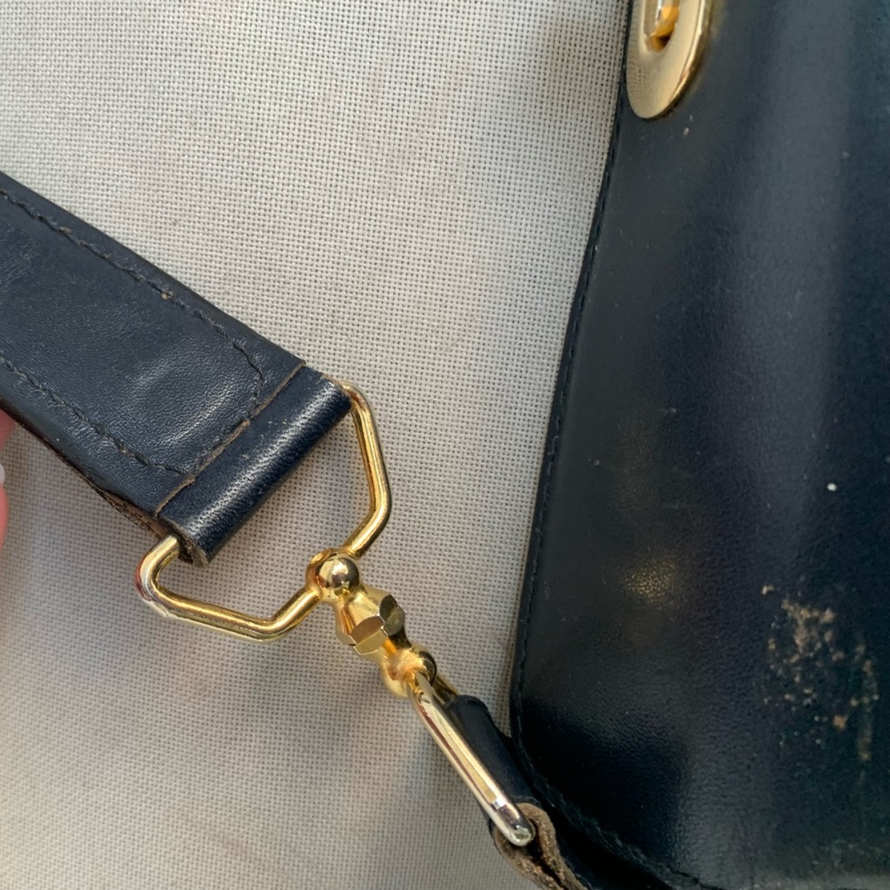 Vintage Made In Italy Dark Blue Leather Handbag bag purse Lazarus Exclusive - Picture 4 of 17